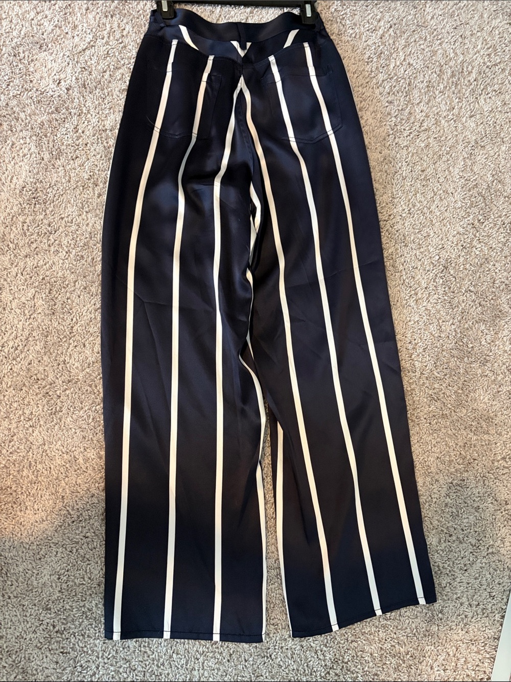 Fleur du Mal Navy and White Vertical Stripe Cropped Wide-Leg Pants - Picture 5 of 8